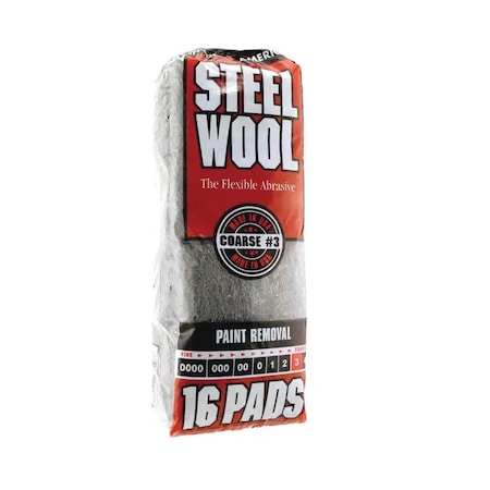 Homax No 3 Rhodes American Steel Wool Pad Course, PK 16 106606-06